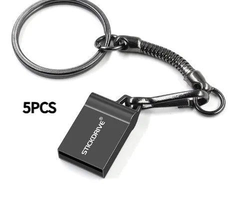 Metal USB flash drive with attached necklace chain in silver finish