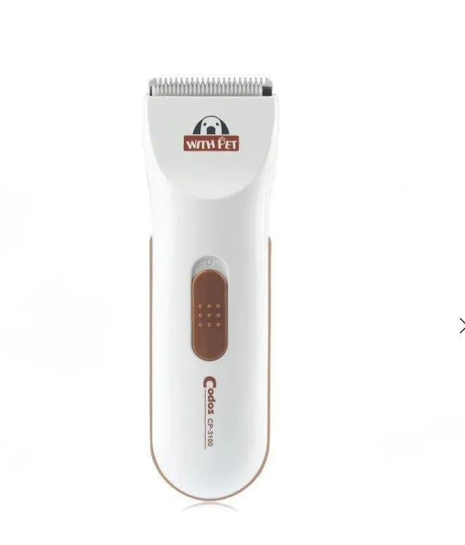 White pet hair clipper with ceramic blade and AA battery operation for home grooming