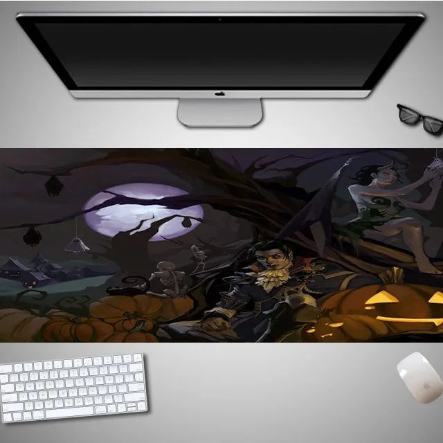 Halloween oversized computer mouse pad with non-slip rubber cloth backing in large dimensions