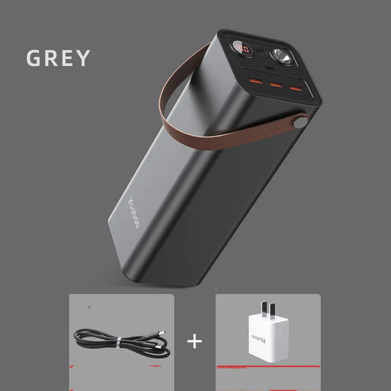 Black portable power bank with 20000mAh capacity and 220V output for outdoor use