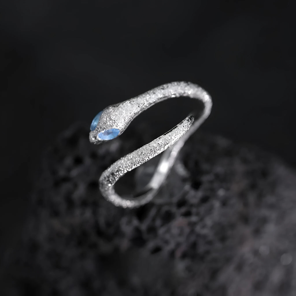 Women's adjustable silver snake ring with electroplated platinum colour finish and original animal zodiac design