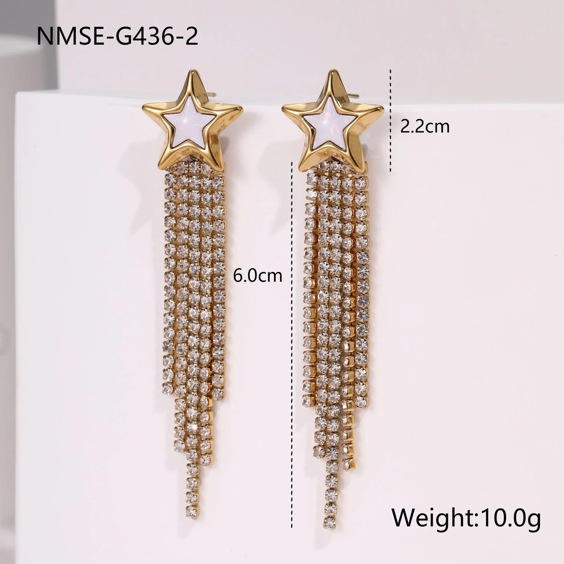 Women's stainless steel earrings with diamond tassel and love heart charm in gold tone