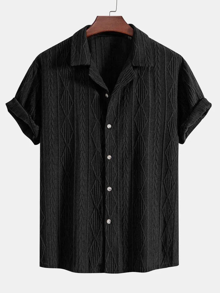 Men's loose fit casual cardigan with short sleeves in polyester fabric for summer leisure wear
