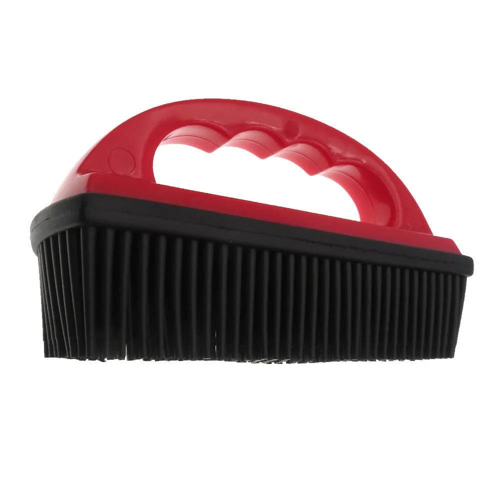 Red pet grooming brush with hair removal function for dogs cats and carpet cleaning