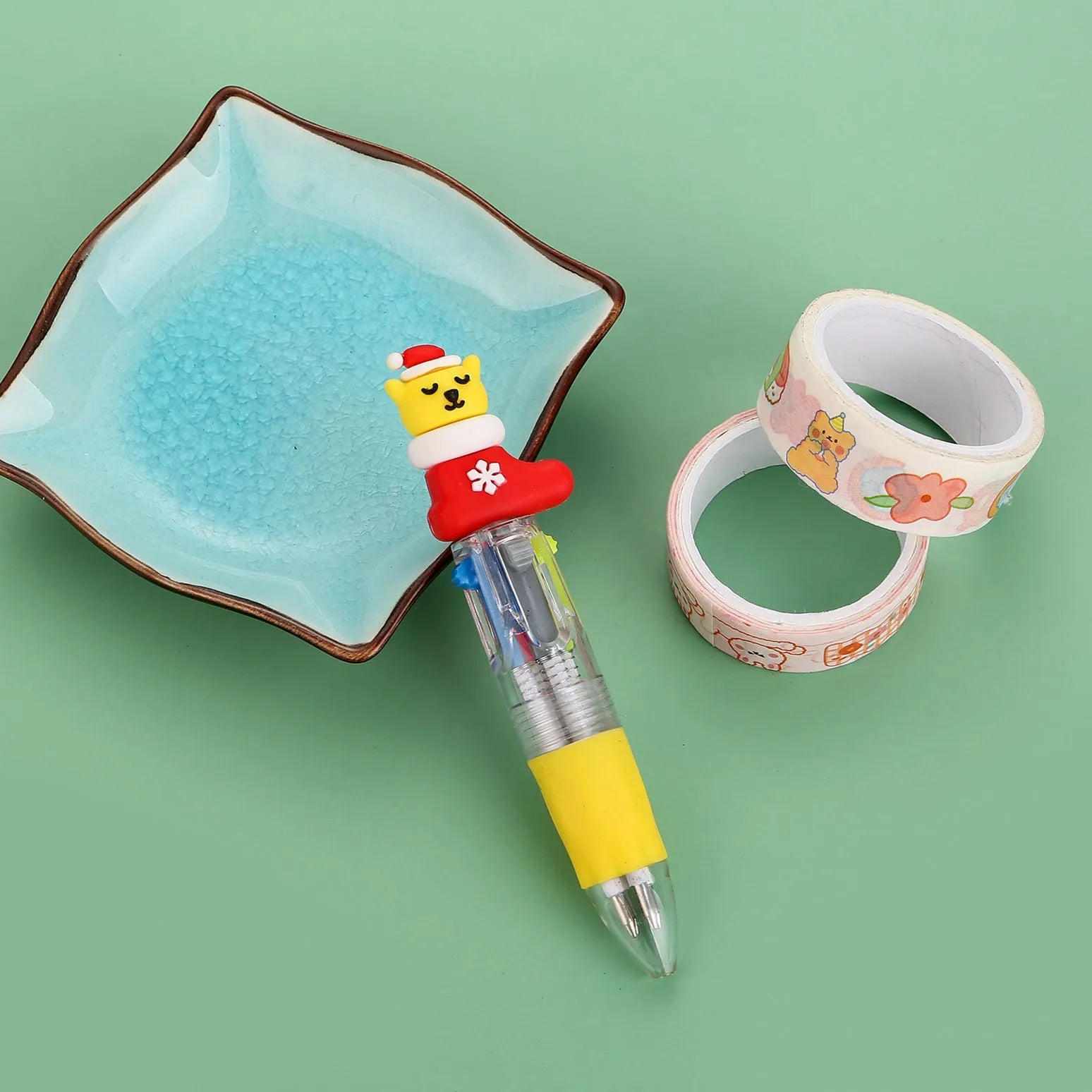 Christmas four-colour press ballpoint pen showing 11cm length with festive designs