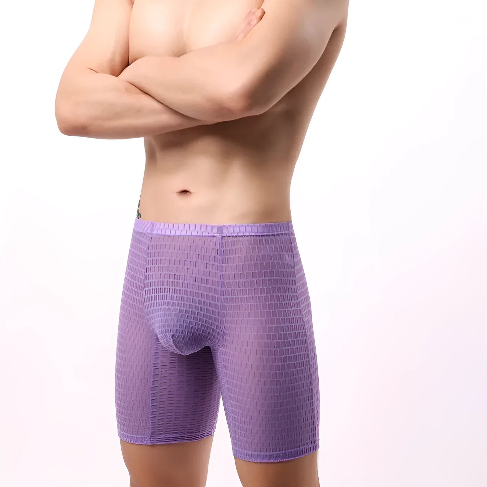 Men's lace boxer shorts in lengthened cut with mid waist design for shaping and hip-lifting support