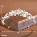 Women's pearl crown headdress with electroplated alloy construction in gold or silver colour