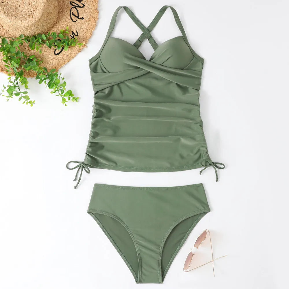 Women's high waist nylon bikini briefs in solid colour for swimming