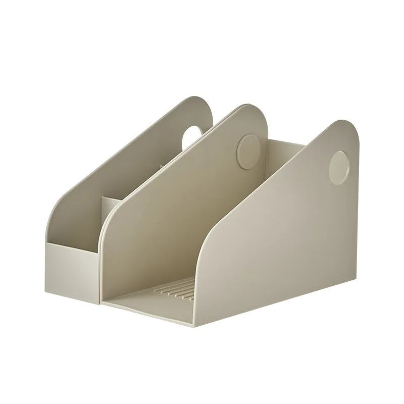 Desktop storage box with two grid layers in milk coffee colour, dimensions 14.5x17x22cm