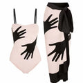 Women's patterned polyester bikini swimsuit with removable tulle skirt in available sizes