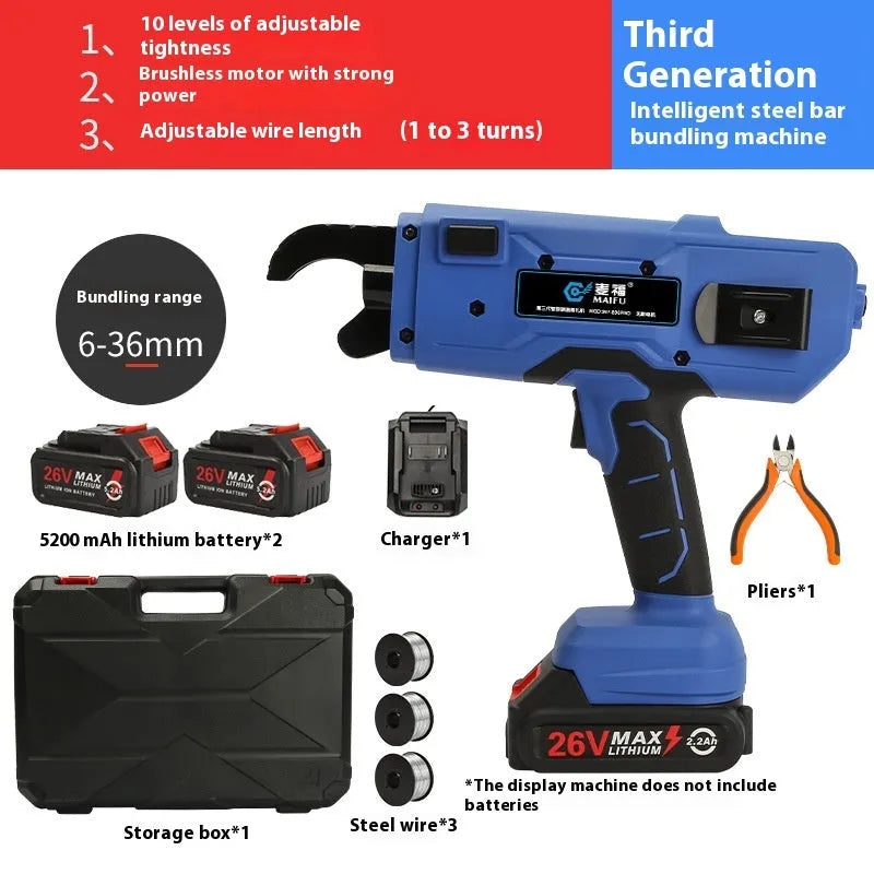 Electric steel bar tying machine with battery and toolbox for construction reinforcement work