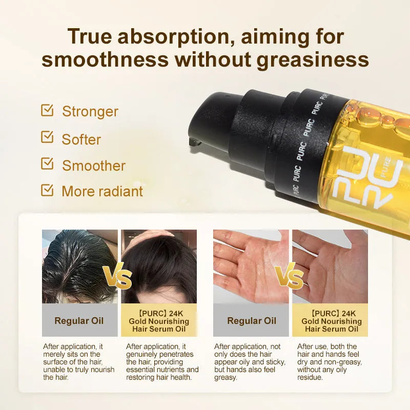 Yellow 50ml bottle of curly hair repair essential oil for split ends and perm damage care