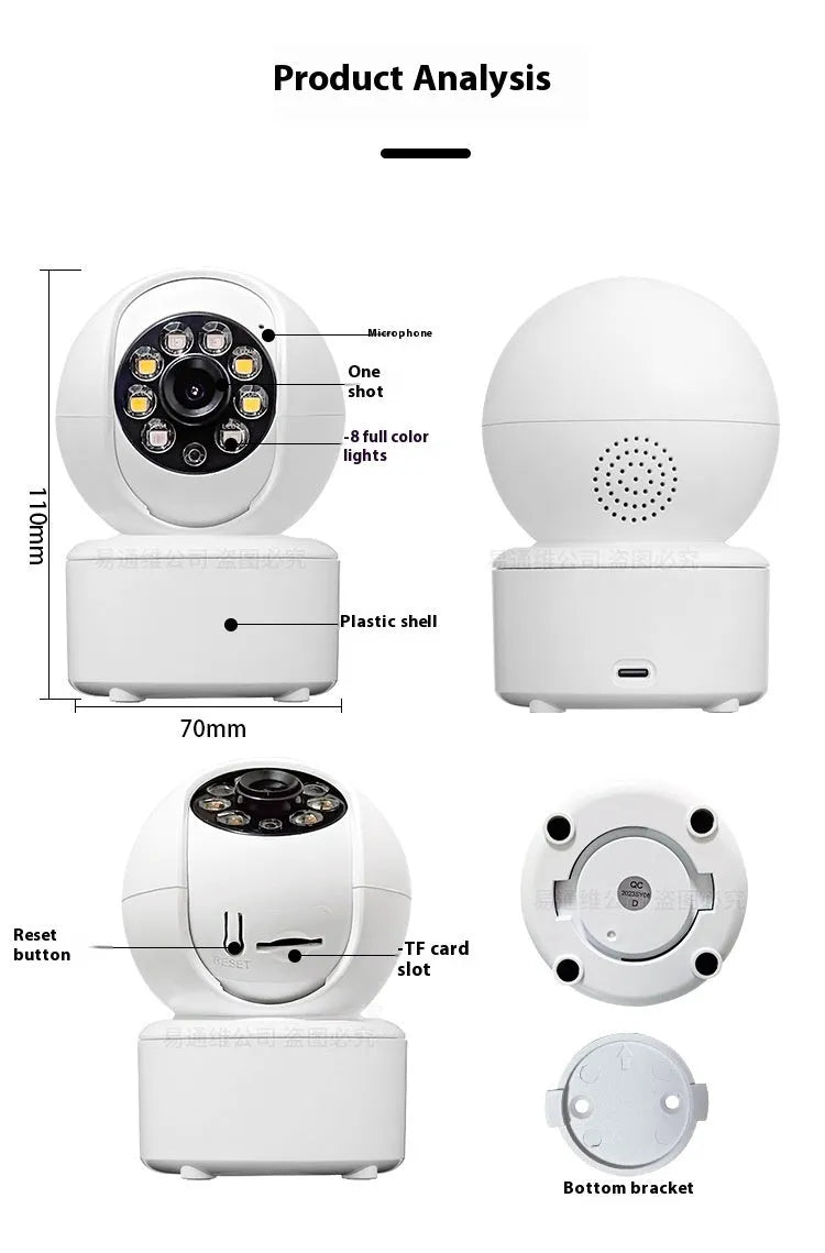 1080p Bluetooth indoor security camera with dual lights and ceiling mount bracket
