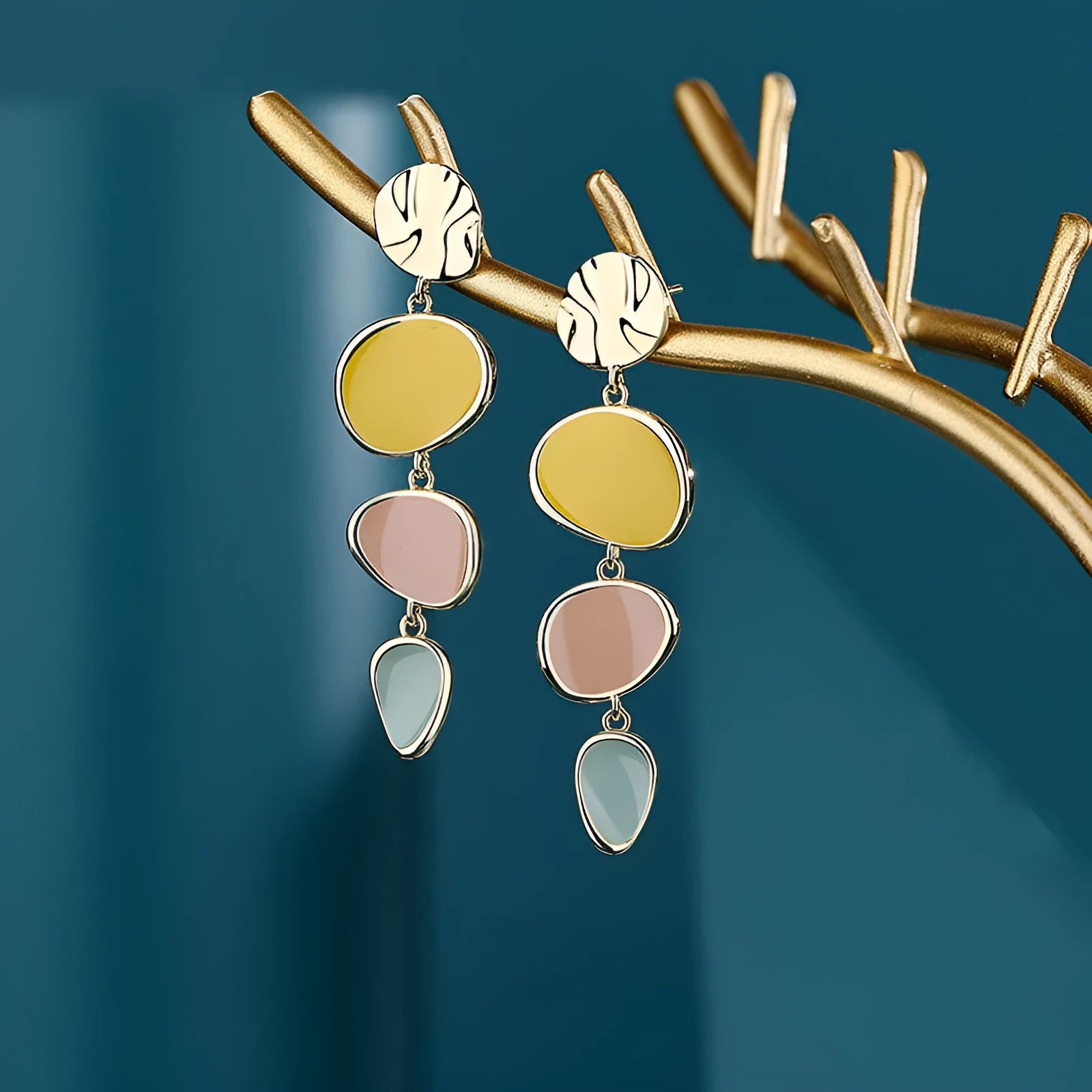 Sterling silver needle Morandi colour wafer earrings with dripping oil treatment