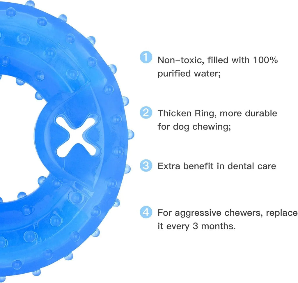 Freezable cooling chew toy for dogs in bone and circle shapes for teething relief