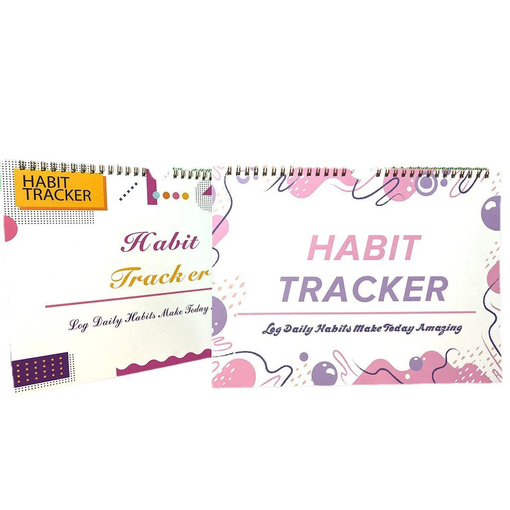English habit tracking device showing 21cm by 28cm size with 12 internal pages for self-discipline planning
