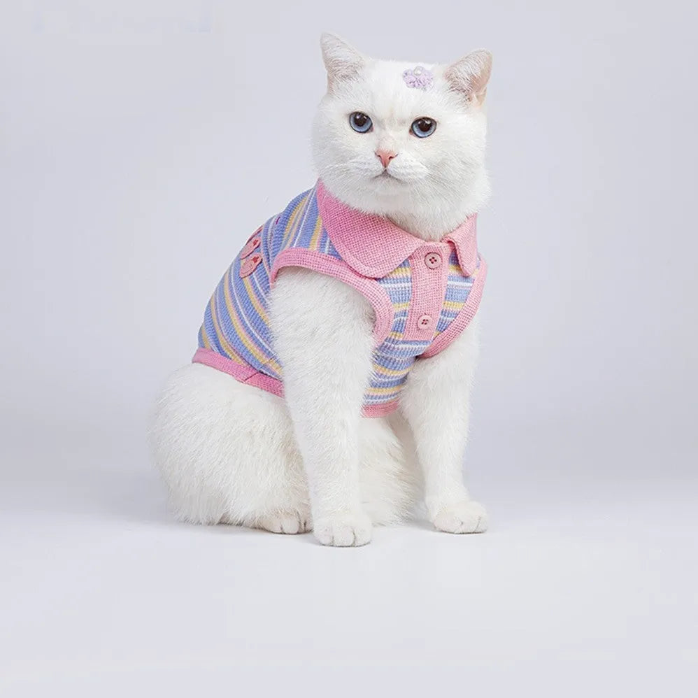 Pink purple vest for a small dog on a mannequin, showing the front design.