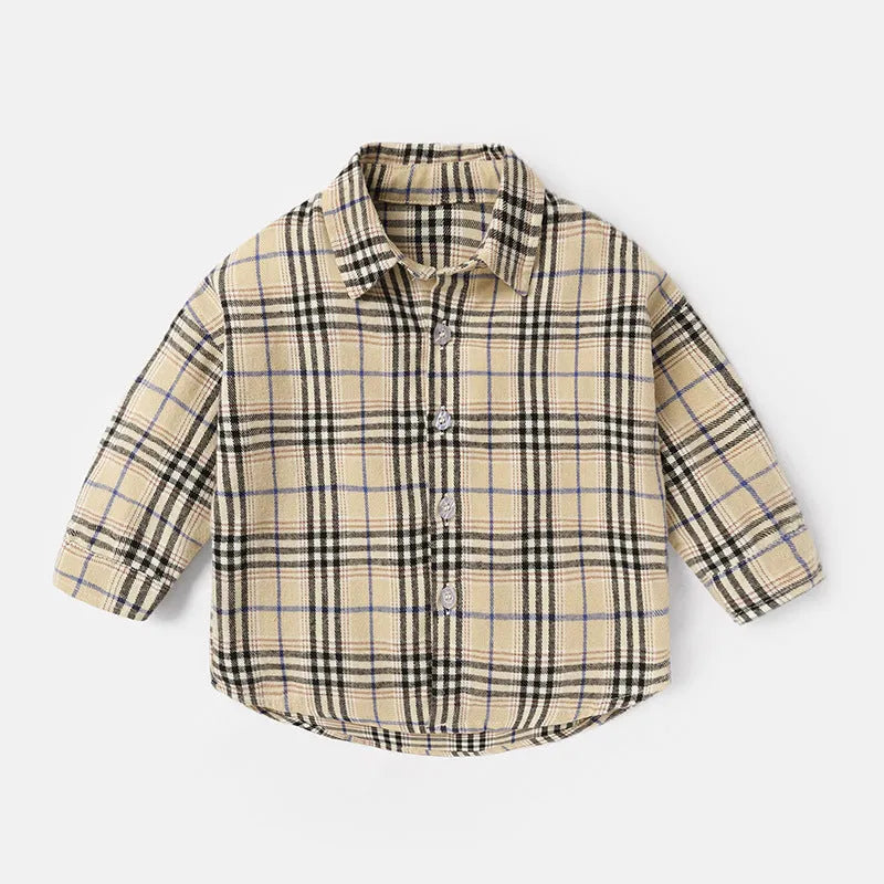 Boys' cotton lattice shirt with animal pattern in light blue colour, long sleeves