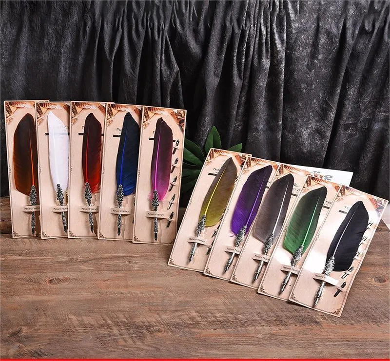 Retro feather pen with zinc alloy shell in vintage European and American design with ten colour options
