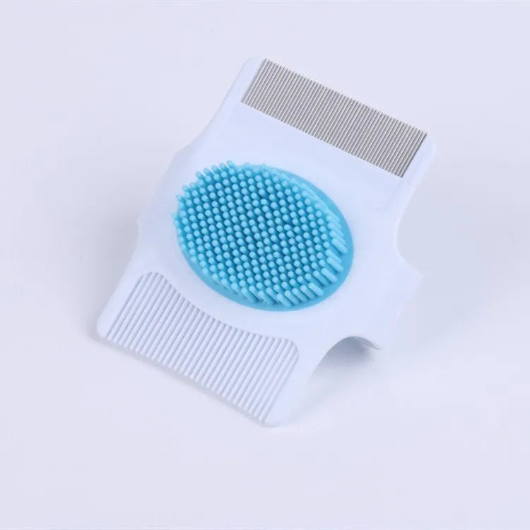 Small blue or green multifunctional dog grooming tool with hair removal and massage functions