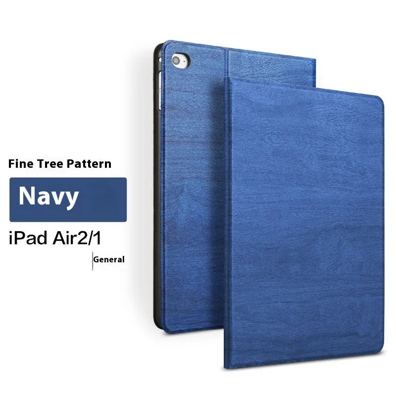 Sapphire blue imitation leather universal iPad protective cover with integrated sleep bracket stand shown open.