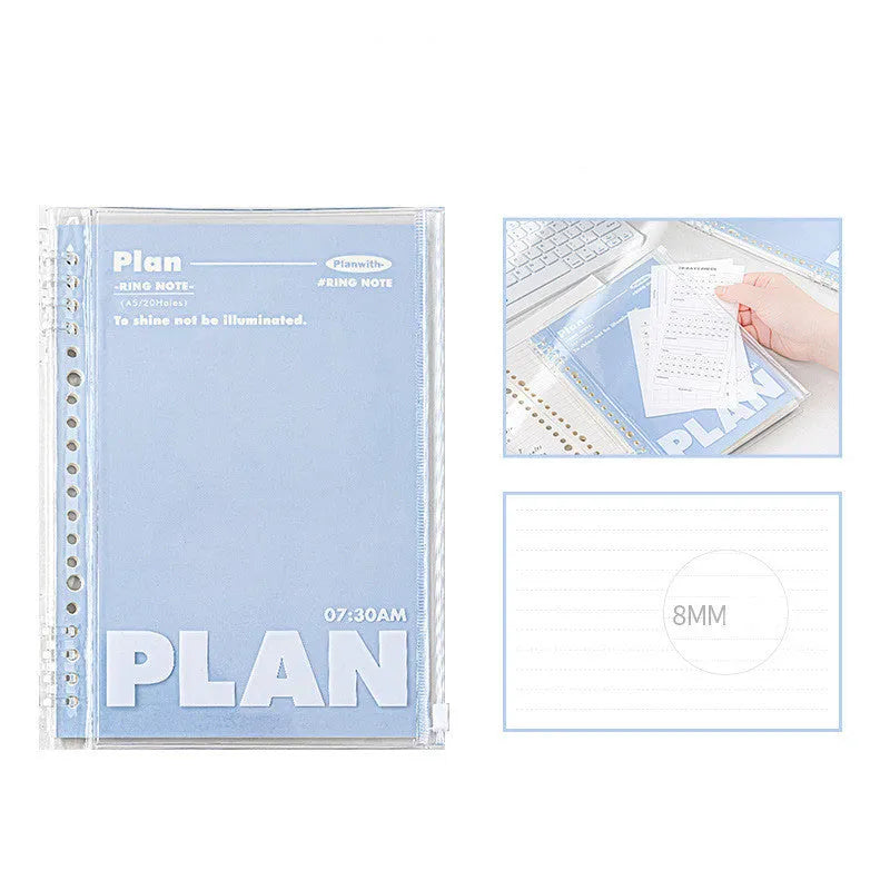 Transparent A5 PVC storage case for loose notebook pages in blue colour