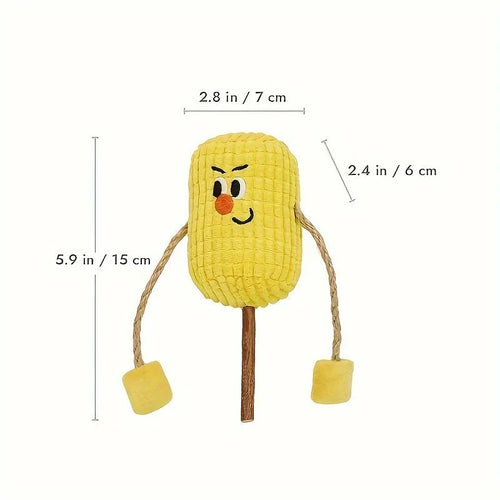 Corn cob shaped cat dental toy made from polio wood with catnip, measuring 7cm by 6cm by 15cm
