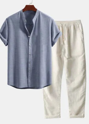 Men's slim fit shirt and trousers set with floral printed pattern in green colour option