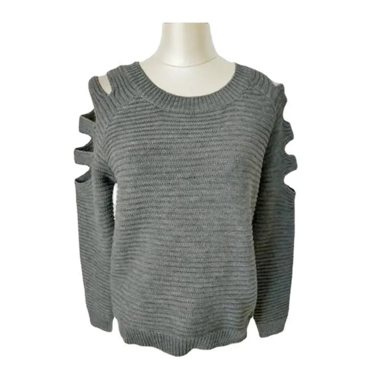 Women's white knitted shirt with crocheted hollow-out pattern and round neck