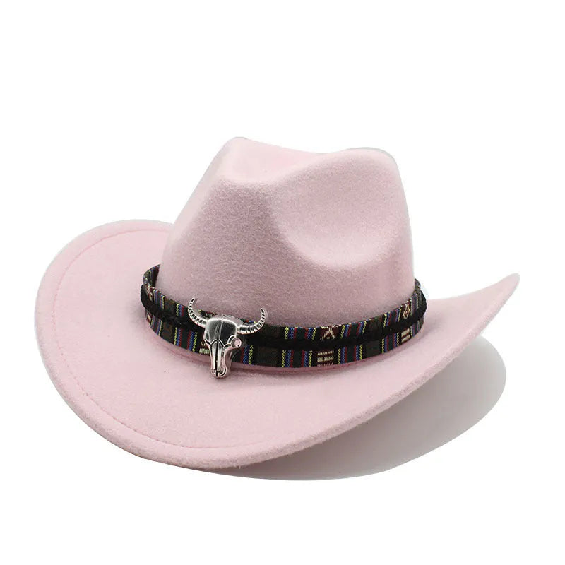 Western cowboy hat with bell crown design in wool-blend polyester fabric showing multiple colour options