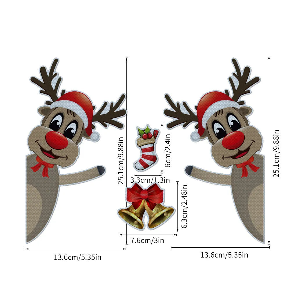 Christmas elk cartoon bumper stickers with magnetic reflective backing