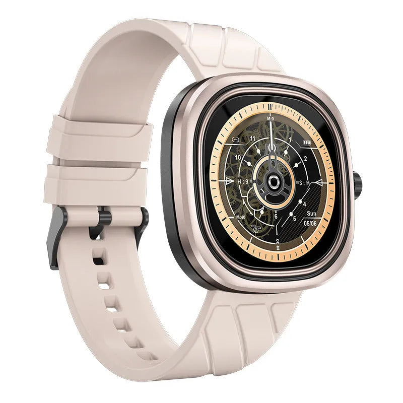 Smart bracelet watch with square touch screen display on adjustable silicone wristband in black colour