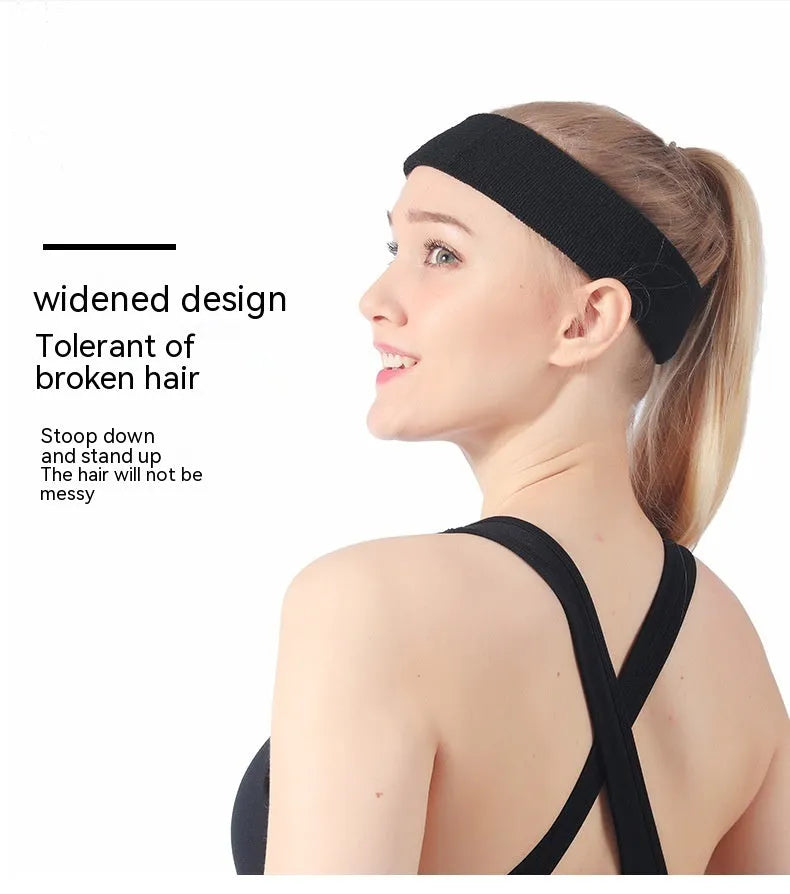 Elastic widening sports sweat band in black, blue, red, rose red, and sky blue solid colours.