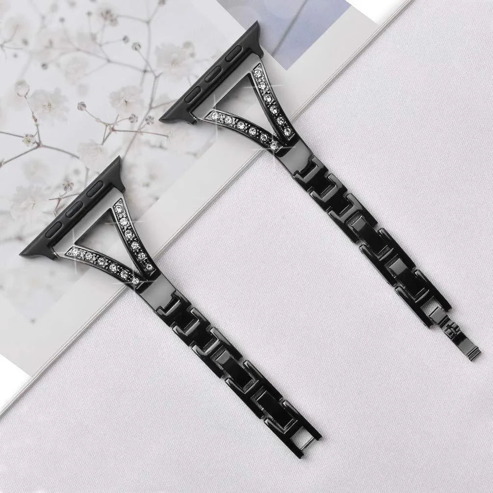 Zinc alloy Apple Watch strap with herringbone diamond pattern in multiple colour options