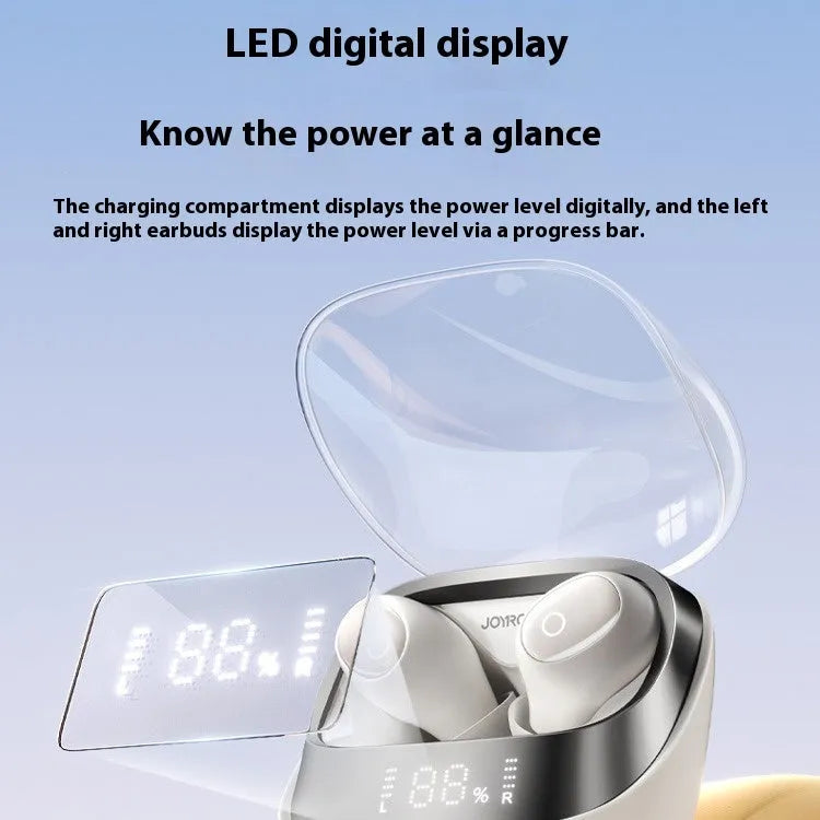 Wireless Bluetooth earbuds with charging case in Dawn White colour, showing in-ear design with compact charging case.