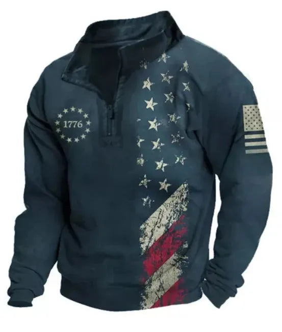 Men's loose-fit long-sleeved t-shirt with retro colour printing and a zip decoration detail.