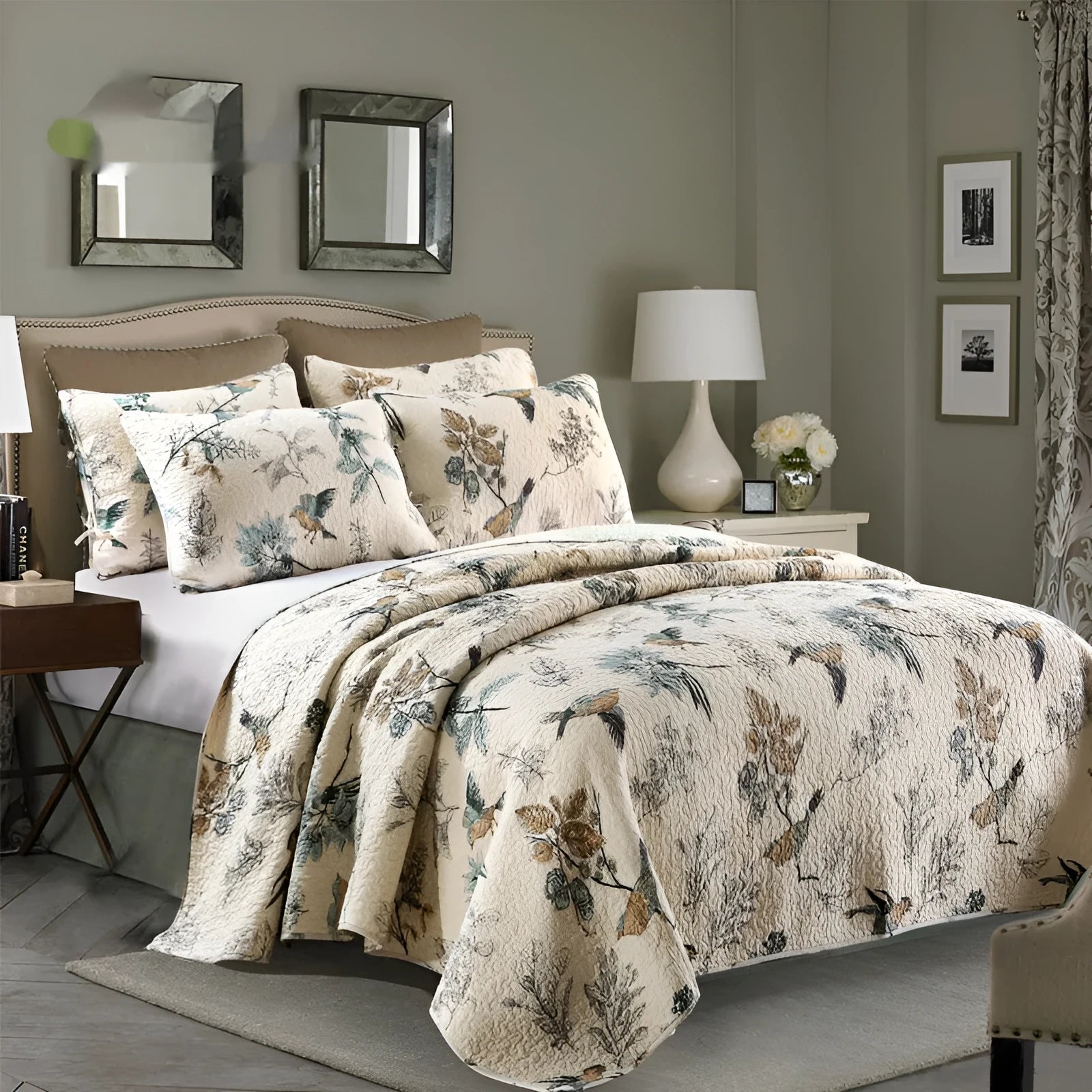 Pure cotton quilt cover set with pillowcases in American style floral pattern