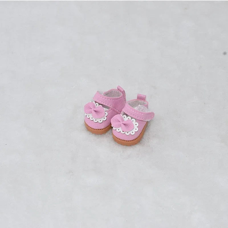 17cm doll replacement shoes in PU polyurethane material showing 3.5cm to 3.8cm height options including boots, leather shoes, and high heels