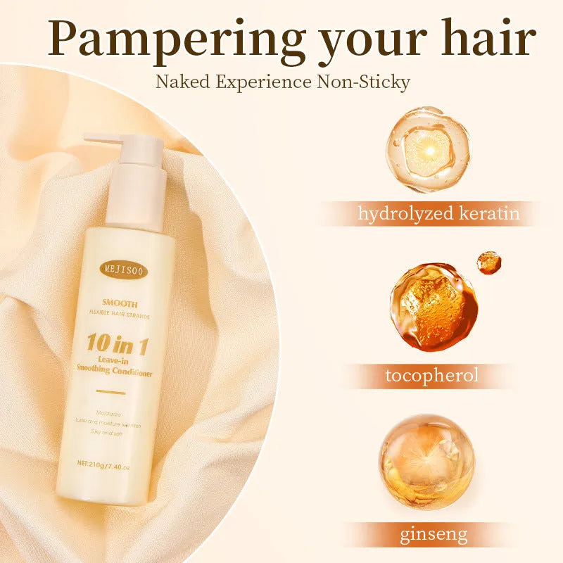 Bottle of wash-free 10-in-1 hair conditioner 210g for moisturising and nourishing frizzy hair
