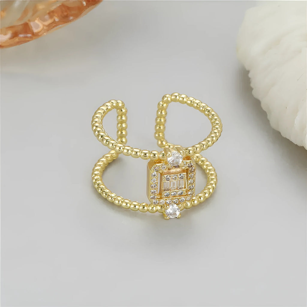 14K copper-plated gold open ring with asymmetric U-shaped adjustable design