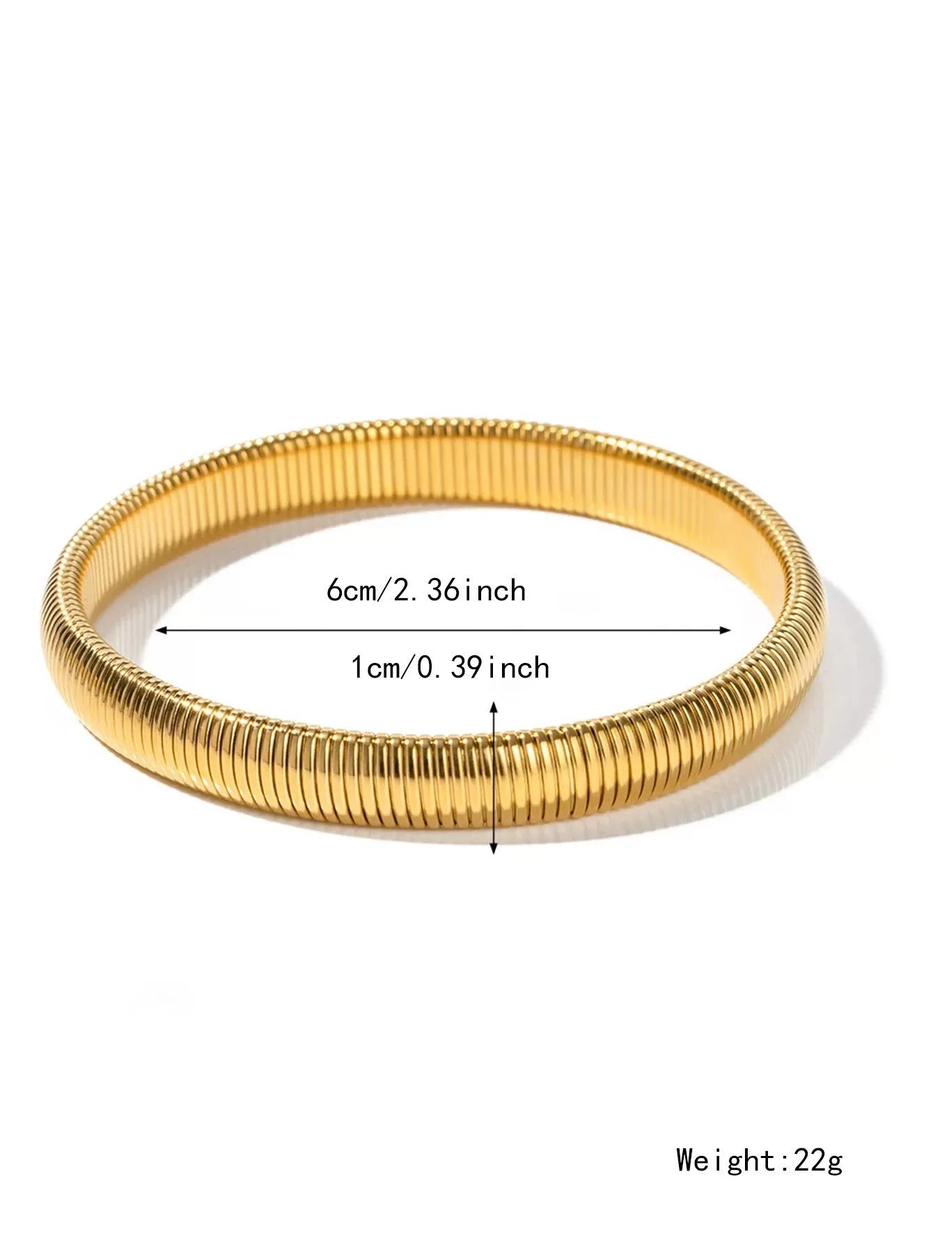 Women's elastic titanium steel bracelet with vertical stripe ring pattern in gold electroplated finish