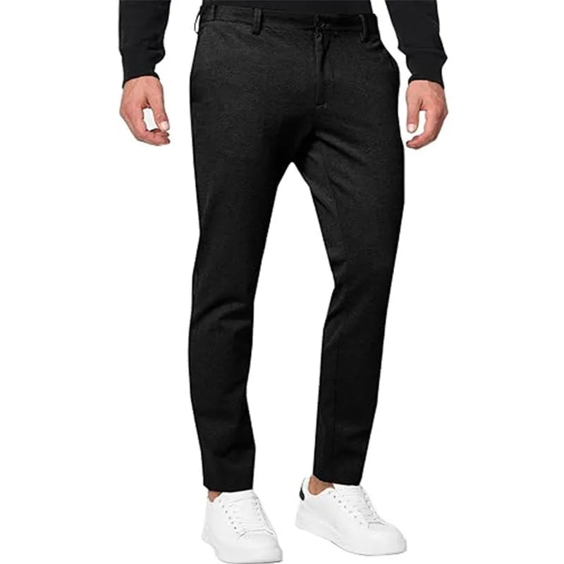 Men's slim-fit tapered chino trousers in solid colour with mid-waist design