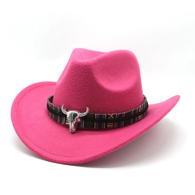 Western cowboy hat with bell crown design in wool-blend polyester fabric showing multiple colour options