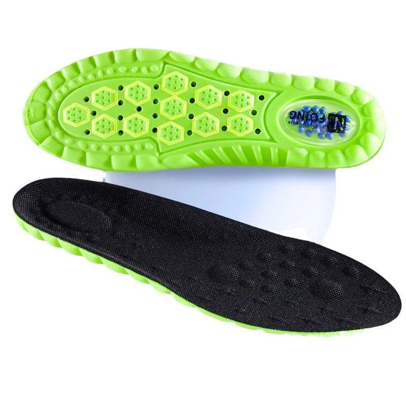 Green sports massage insoles with PU air cushion and argy wormwood material