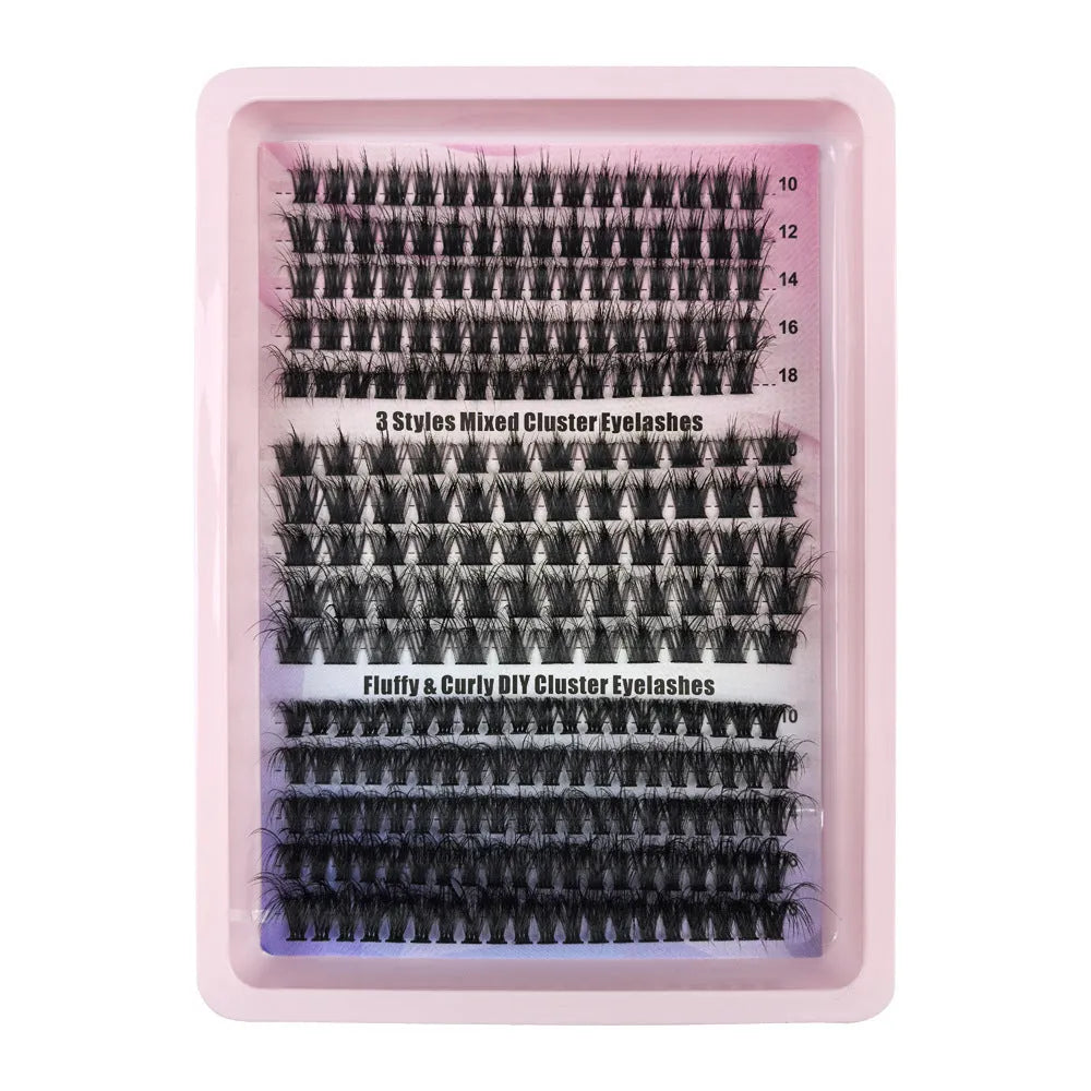 Mixed false eyelashes box with storage case measuring 13.7cm x 13.5cm containing five specifications