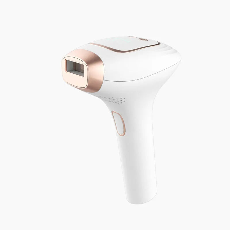 Pink and white three-in-one ice-sensing laser hair removal device with glasses and accessories