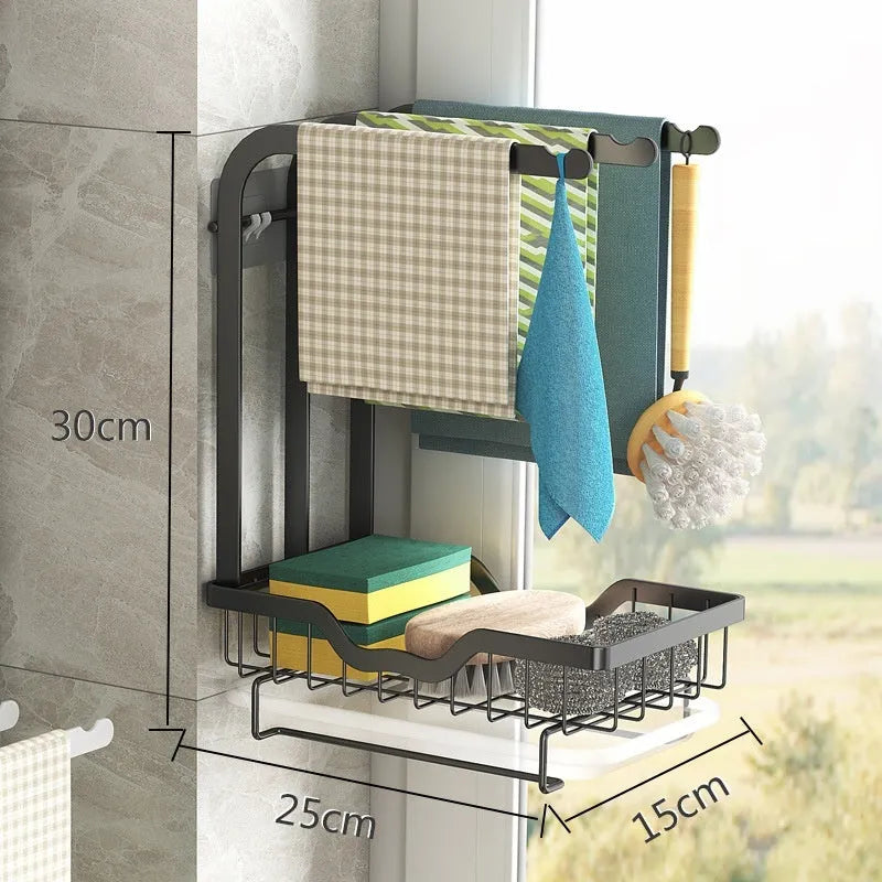 Foldable plastic kitchen rack in Chinese style design with rag draining storage