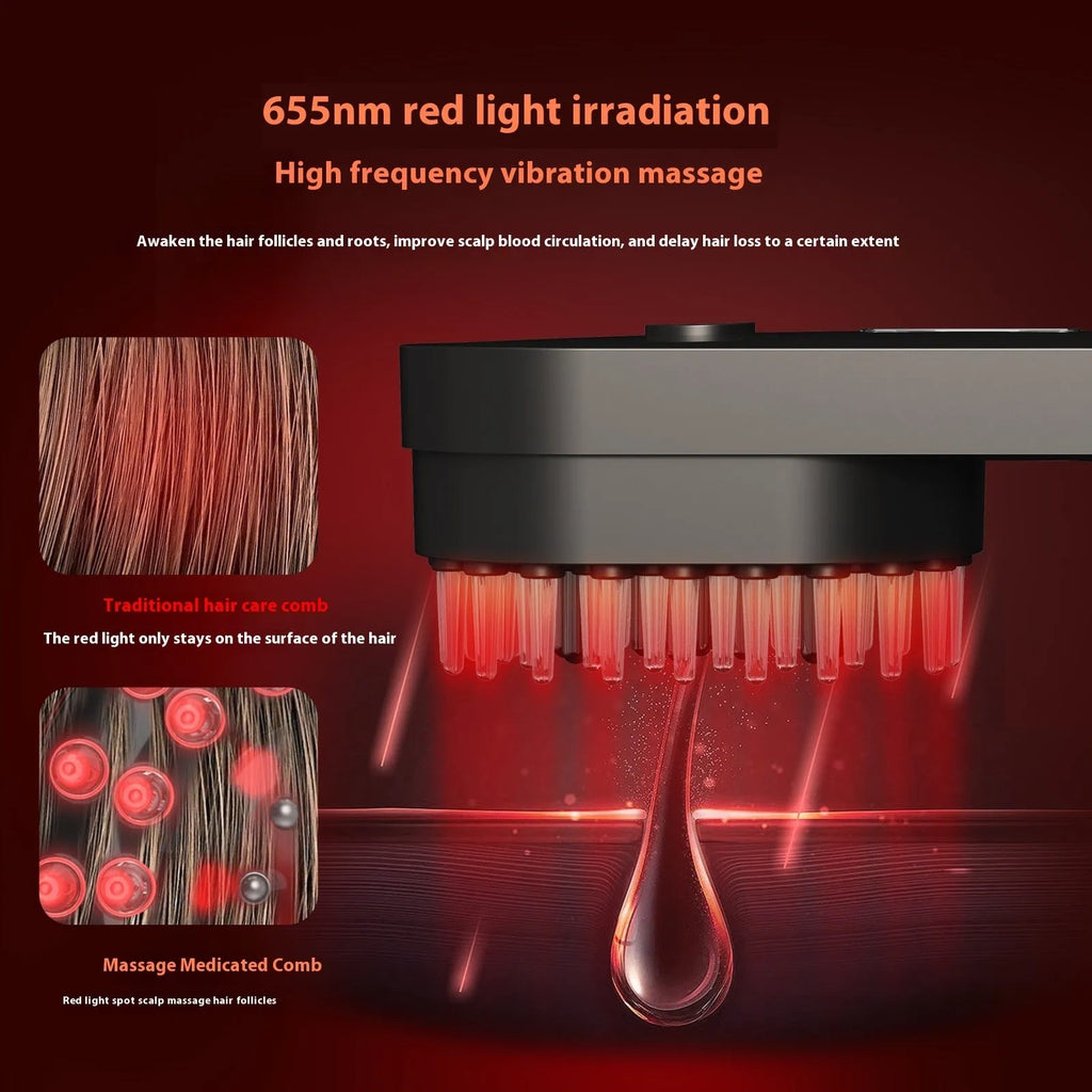Pink and black smart massage comb with red light therapy for head care under 10cm