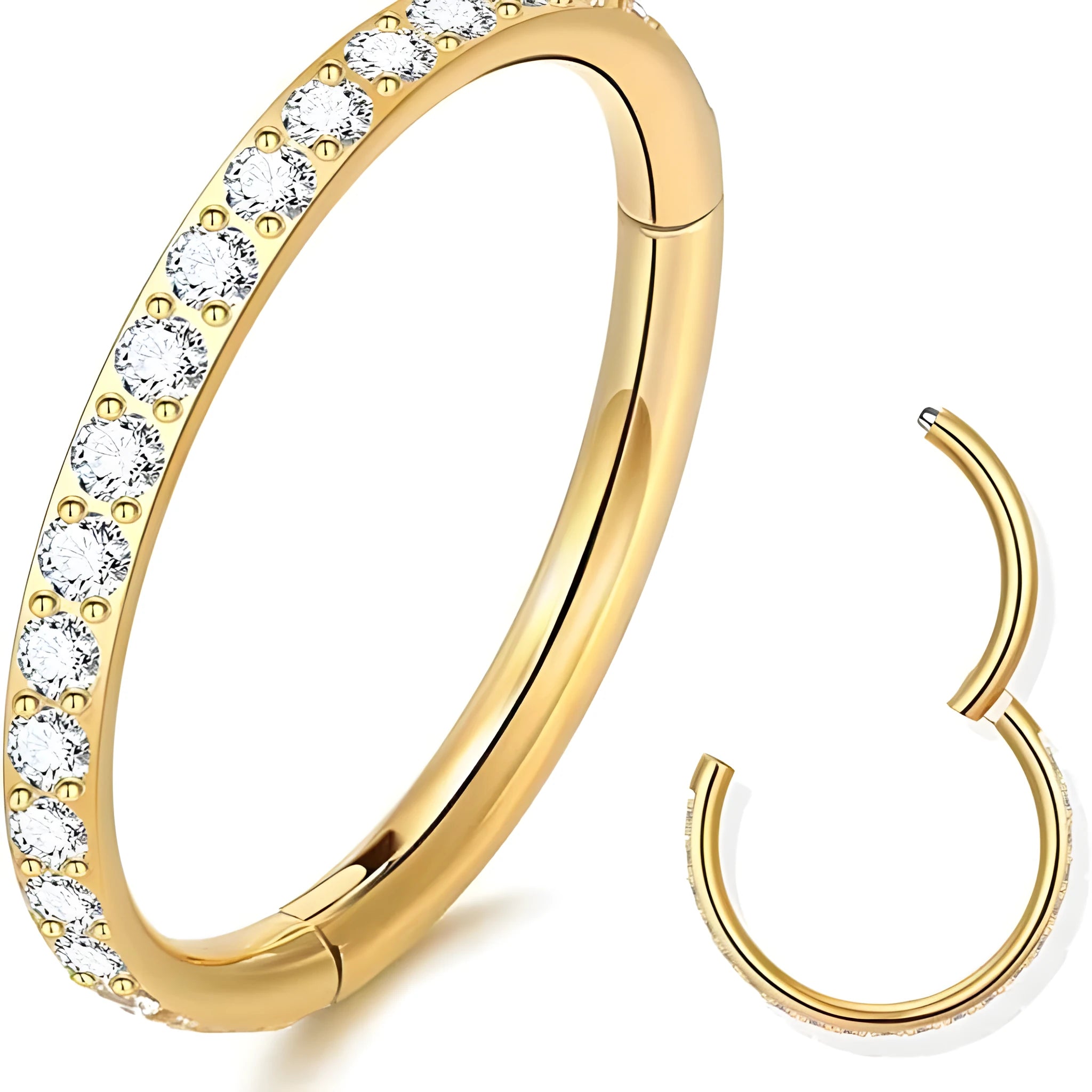 316 stainless steel seamless nose ring with diamond front in gold finish