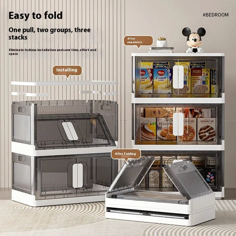 Foldable PP plastic storage locker with wheels available in white or gray with multiple layer options for shoes and toys